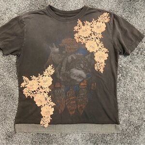 Affliction (Rugged Gypsy) Grey and Orange Wolf Graphic Tee